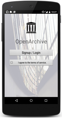 A photo of the OpenArchive App on a Nexus 5 phone.