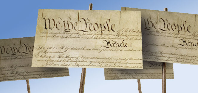 A set of nine blank, white picket placards attached to wooden stakes on an isolated background